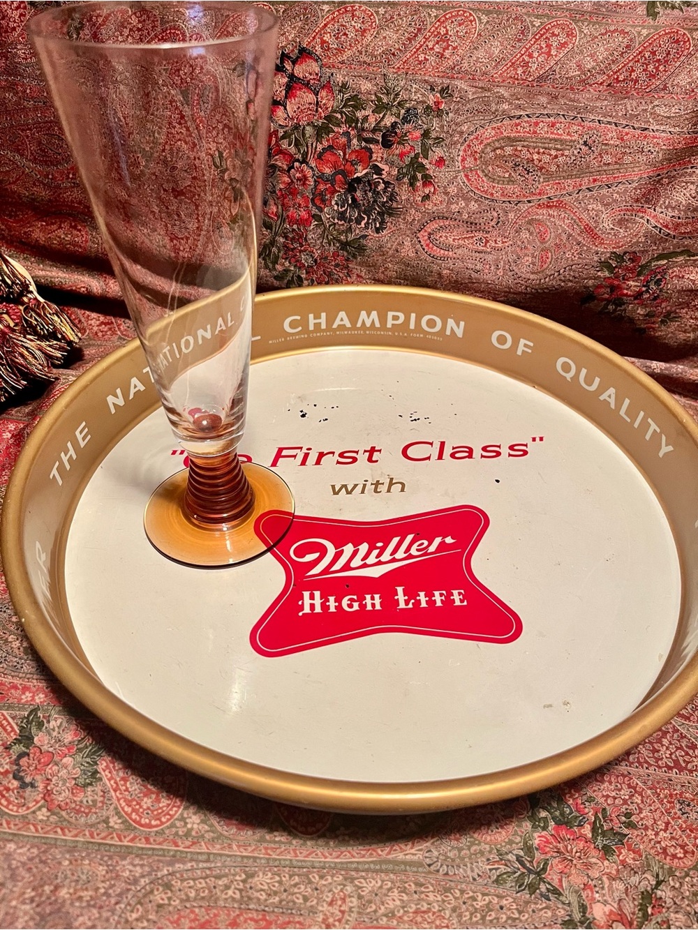 Miller High Life "Go First Class" Vintage Metal Serving Tray